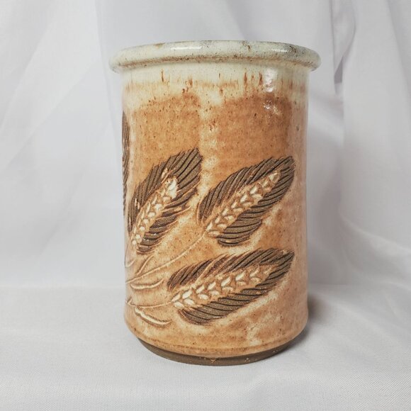 Stoneware Wheat Country Motif Vase/Beech Holder Artisan Studio Art 5.5" Tall - Picture 14 of 15